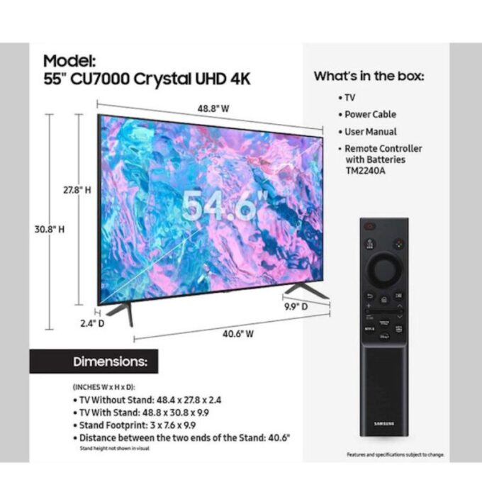 Samsung 65" CU7000 Crystal UHD 4K Smart TV (2023)- 65C7000